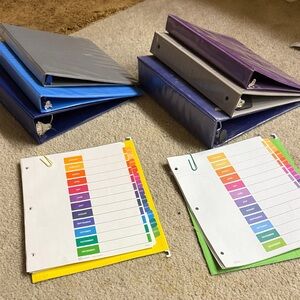 Avery monthly dividers w Assorted Color Binders for Home Office with 6 binders.